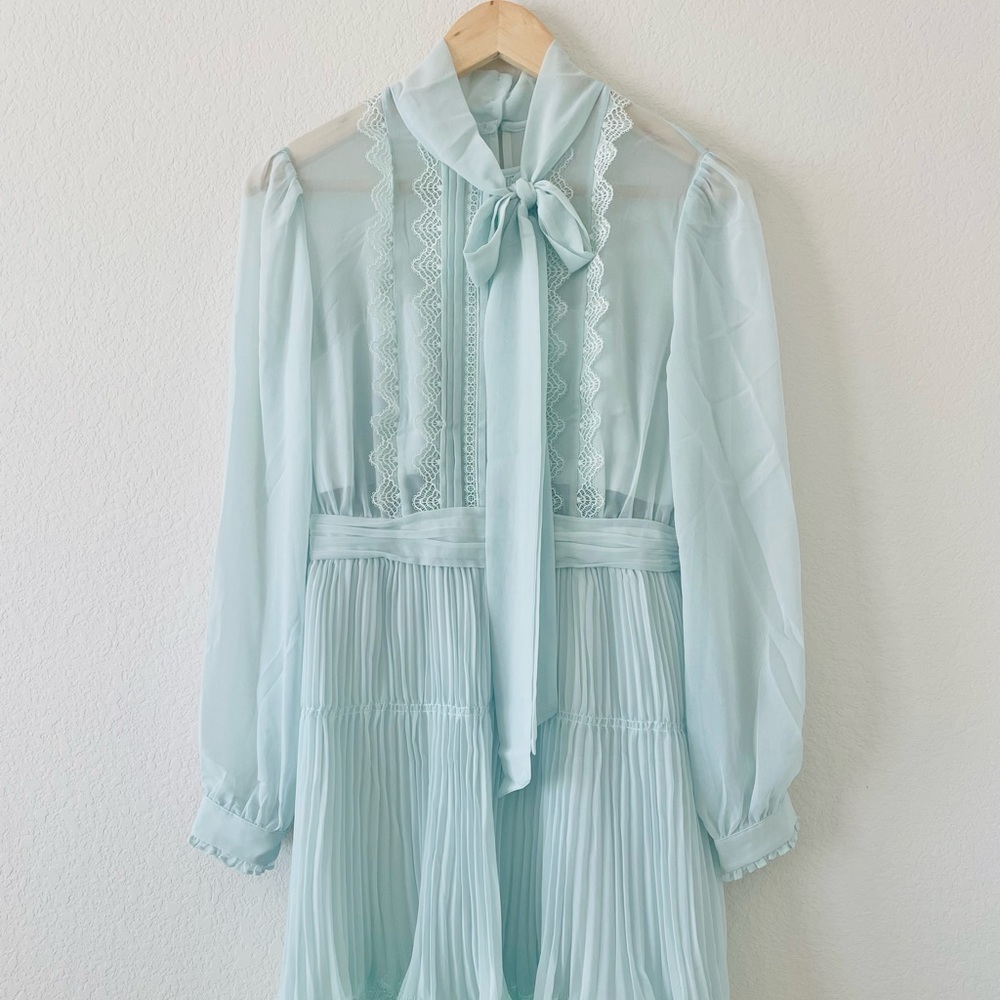 [NWT] Self-Portrait Pale Green Chiffon Mini Dress
